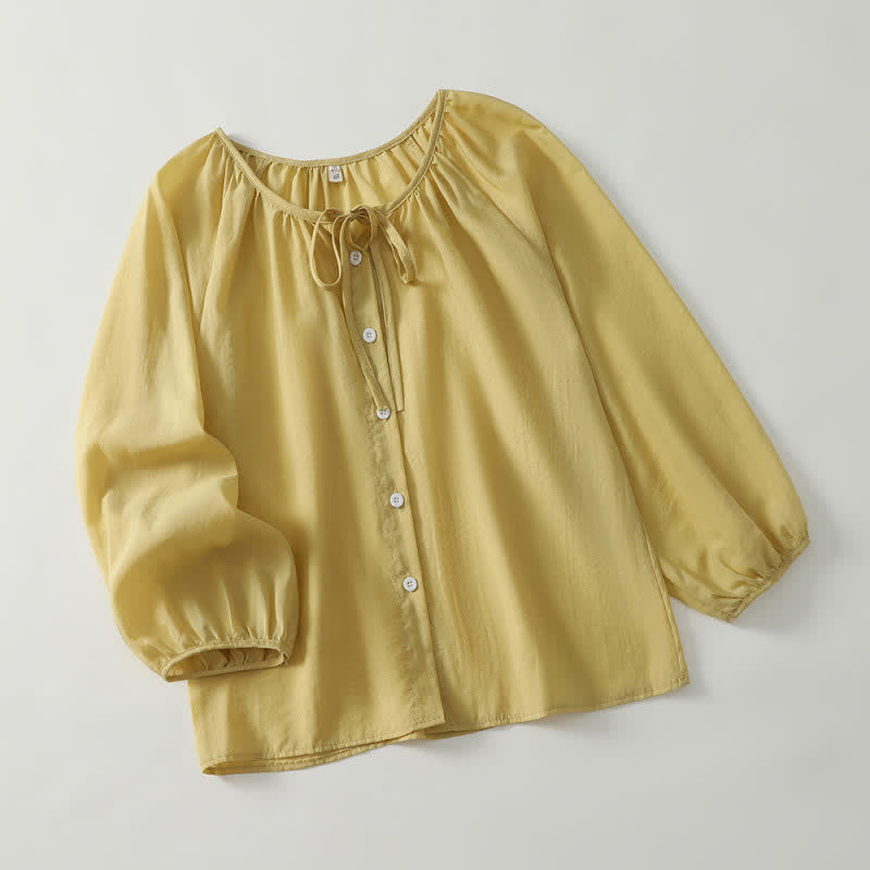 Buddha Stones Camicia da donna a maniche lunghe, girocollo, con coulisse e bottoni, stile boho, per primavera/estate, casual. - image 1
