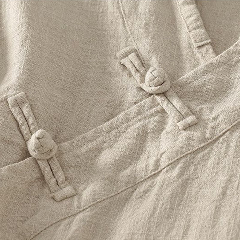 Buddha Stones Camicia da donna a maniche lunghe, stile Tang, minimalista, con scollo a V e bottoni a rana, tinta unita, per primavera/estate. - image 2
