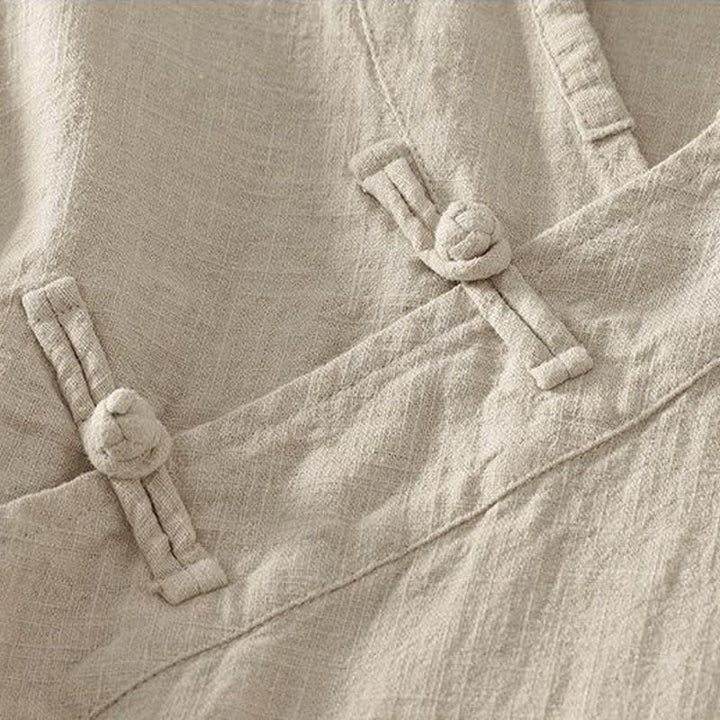Buddha Stones Camicia da donna a maniche lunghe, stile Tang, minimalista, con scollo a V e bottoni a rana, tinta unita, per primavera/estate. - image 2