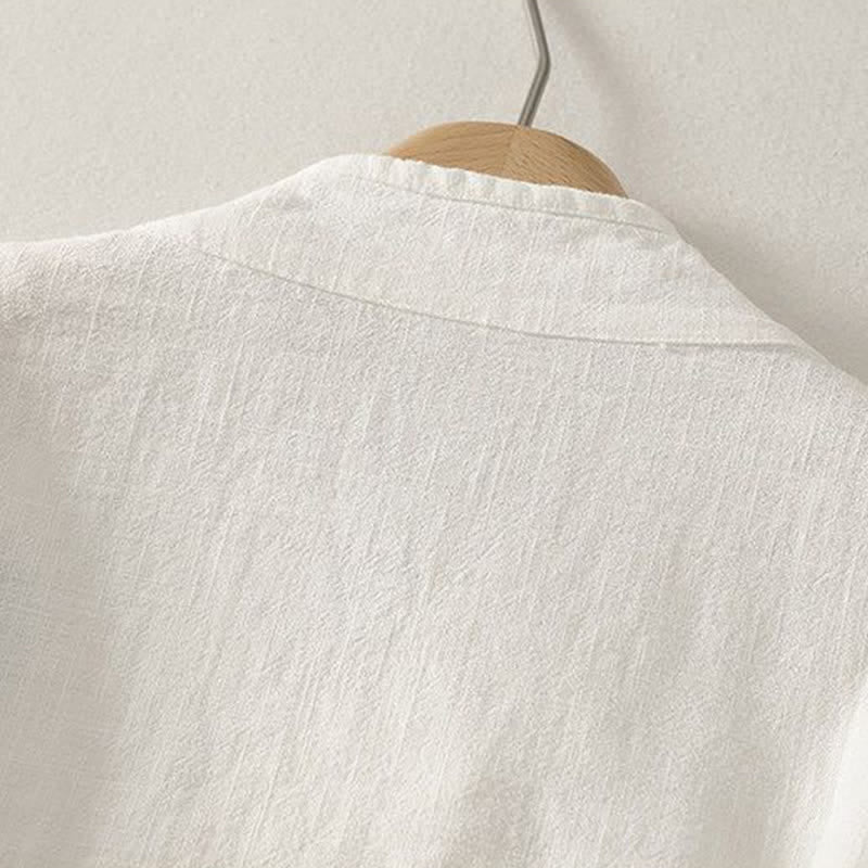 Buddha Stones Camicia da donna a maniche lunghe, stile Tang, minimalista, con scollo a V e bottoni a rana, tinta unita, per primavera/estate. - image 12