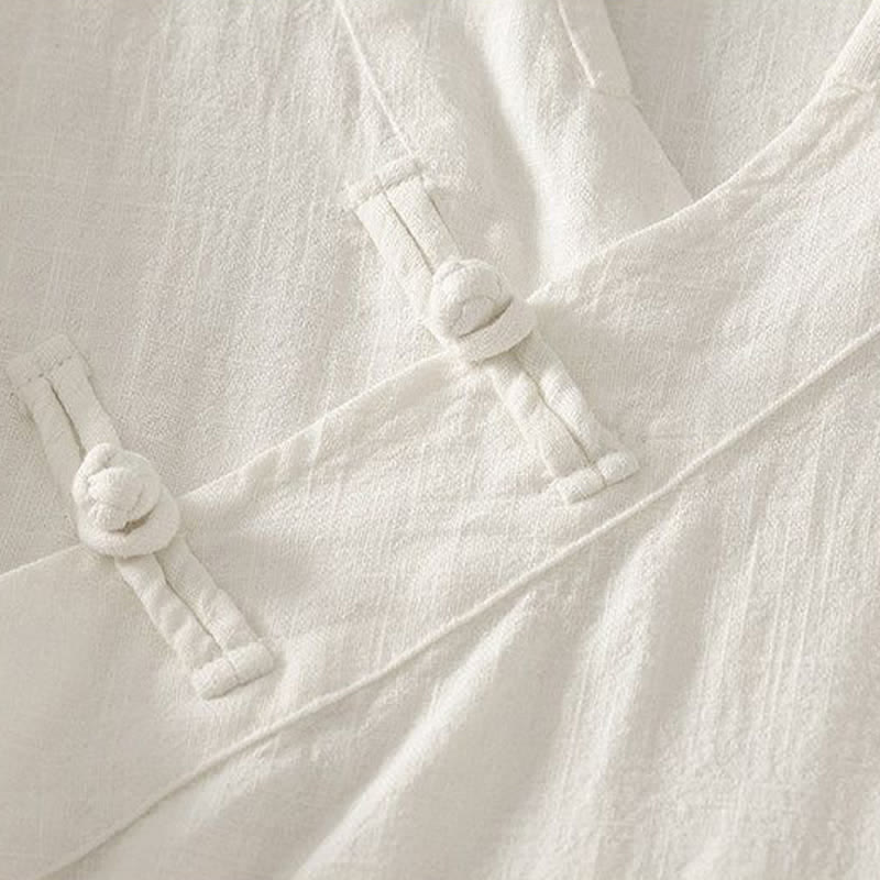 Buddha Stones Camicia da donna a maniche lunghe, stile Tang, minimalista, con scollo a V e bottoni a rana, tinta unita, per primavera/estate. - image 13