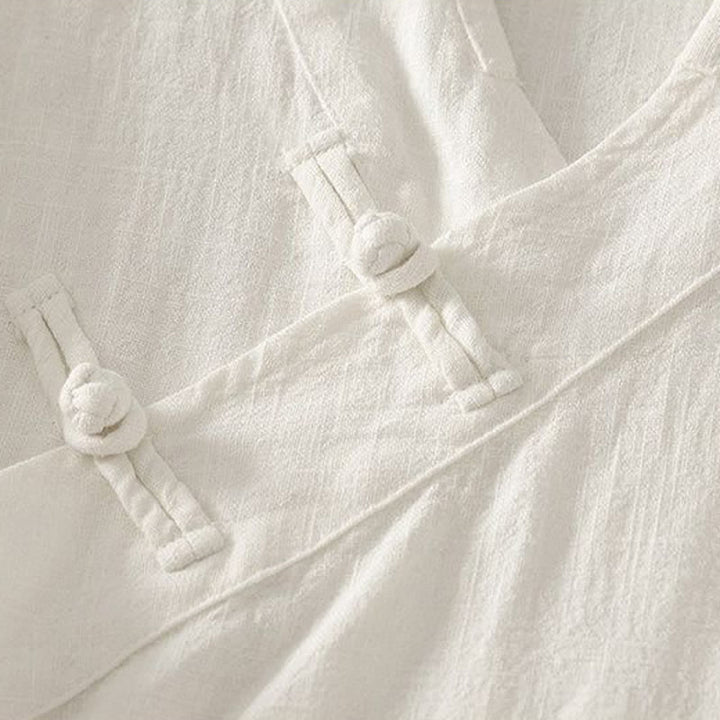 Buddha Stones Camicia da donna a maniche lunghe, stile Tang, minimalista, con scollo a V e bottoni a rana, tinta unita, per primavera/estate. - image 13