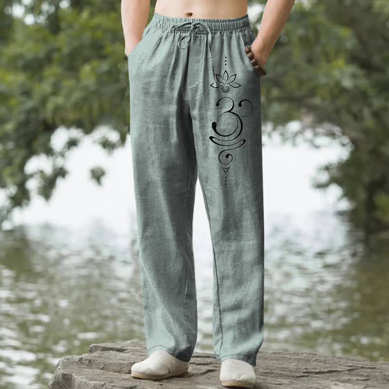 Buddha Stones Pantaloni da uomo affusolati in cotone con motivo Zen Loto Om e tasche. - Cadetto Blu - US/UK/AU50, EU60 (5XL) - image 0