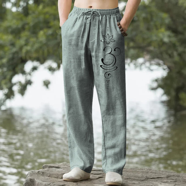 Buddha Stones Pantaloni da uomo affusolati in cotone con motivo Zen Loto Om e tasche. - Cadetto Blu - US/UK/AU50, EU60 (5XL) - image 0