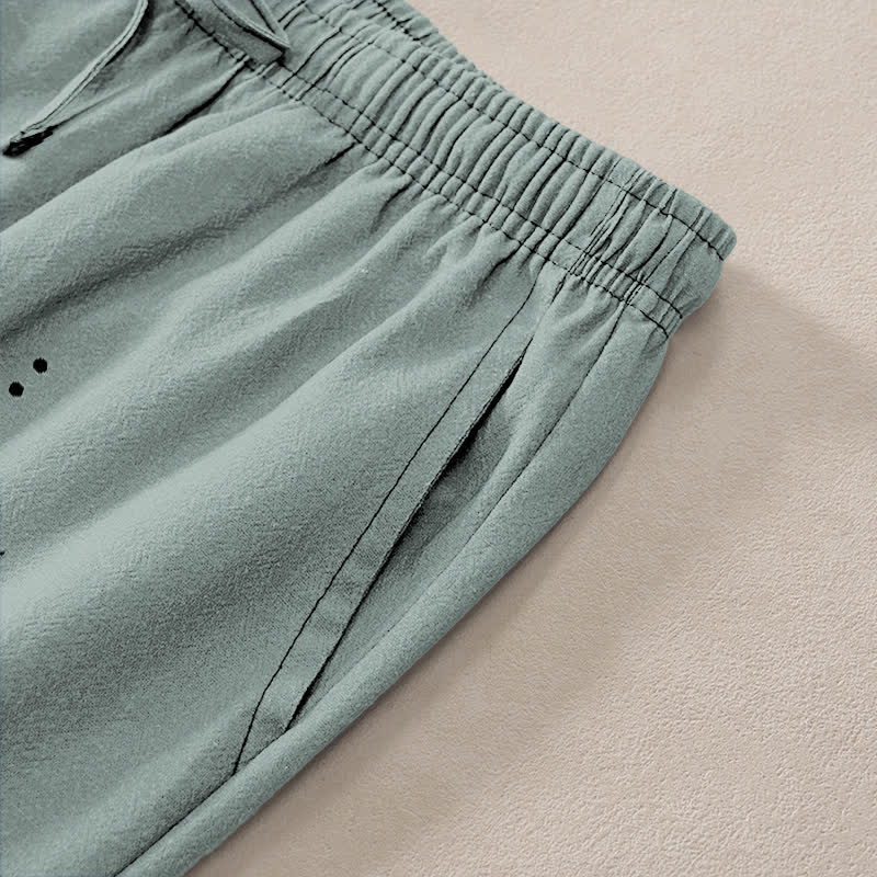 Buddha Stones Pantaloni da uomo affusolati in cotone con motivo Zen Loto Om e tasche. - image 2
