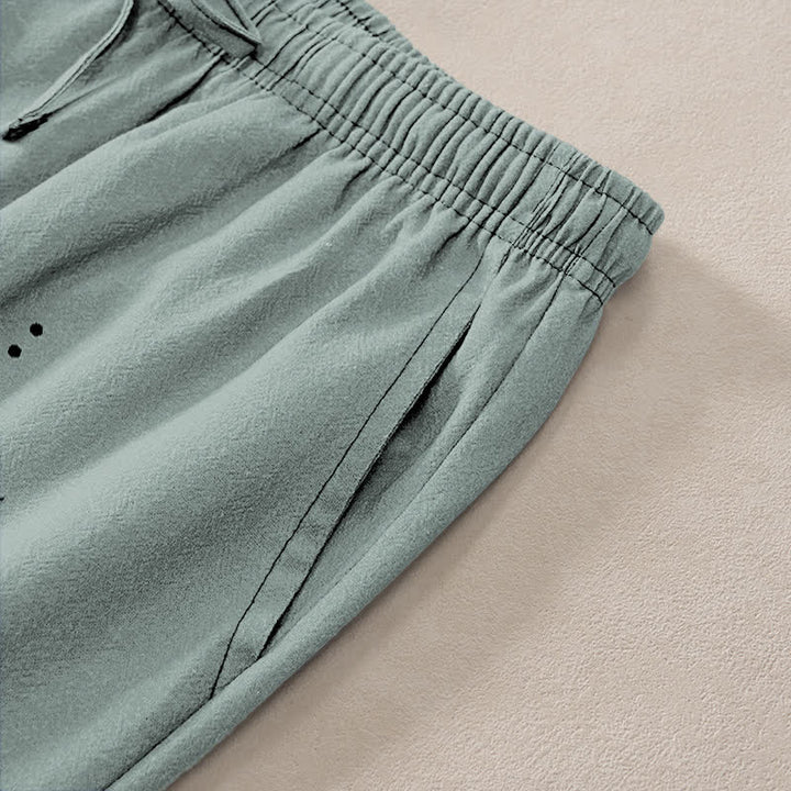 Buddha Stones Pantaloni da uomo affusolati in cotone con motivo Zen Loto Om e tasche. - image 2