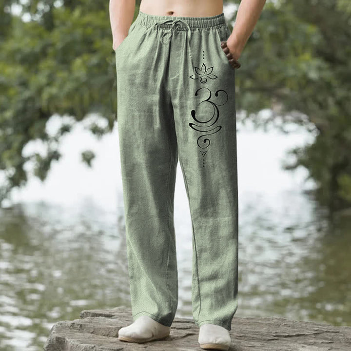 Buddha Stones Pantaloni da uomo affusolati in cotone con motivo Zen Loto Om e tasche. - Verde Mare Scuro - US/UK/AU50, EU60 (5XL) - image 4