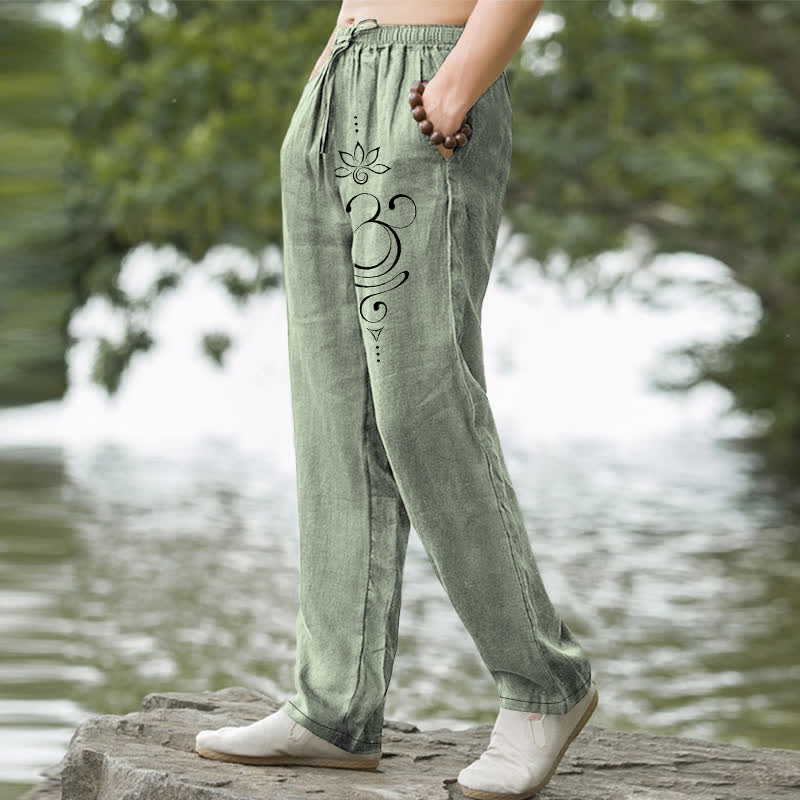 Buddha Stones Pantaloni da uomo affusolati in cotone con motivo Zen Loto Om e tasche. - image 5