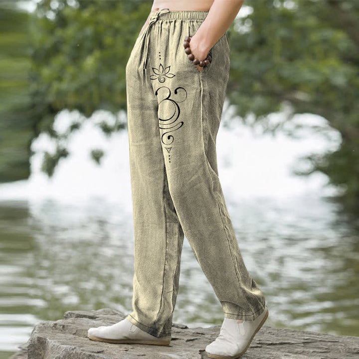 Buddha Stones Pantaloni da uomo affusolati in cotone con motivo Zen Loto Om e tasche. - image 7