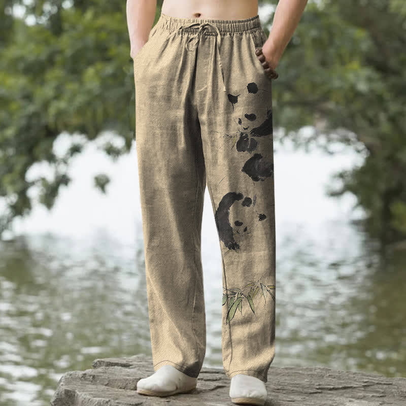 Buddha Stones Pantaloni affusolati da uomo con tasche, fantasia panda e bambù, di Cotton Ink. - Tan - US/UK/AU50, EU60 (5XL) - image 6