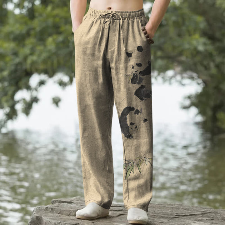 Buddha Stones Pantaloni affusolati da uomo con tasche, fantasia panda e bambù, di Cotton Ink. - Tan - US/UK/AU50, EU60 (5XL) - image 6