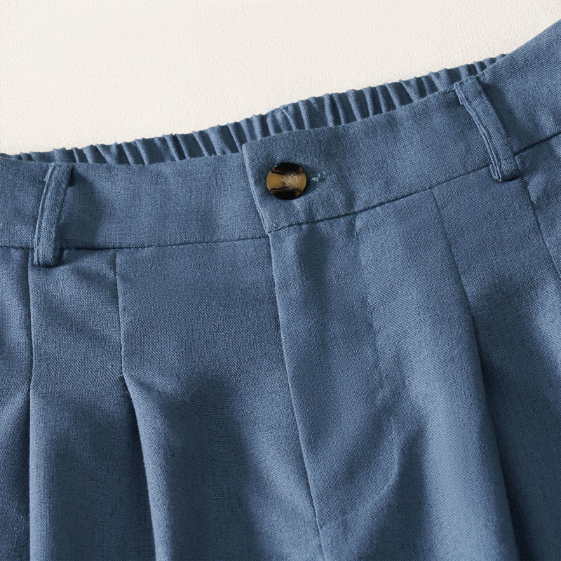 Buddha Stones Pantaloni lunghi estivi eleganti da donna in cotone e lino, tinta unita, con elastico in vita, bottoni e cerniera, gamba larga e tasche. - image 2
