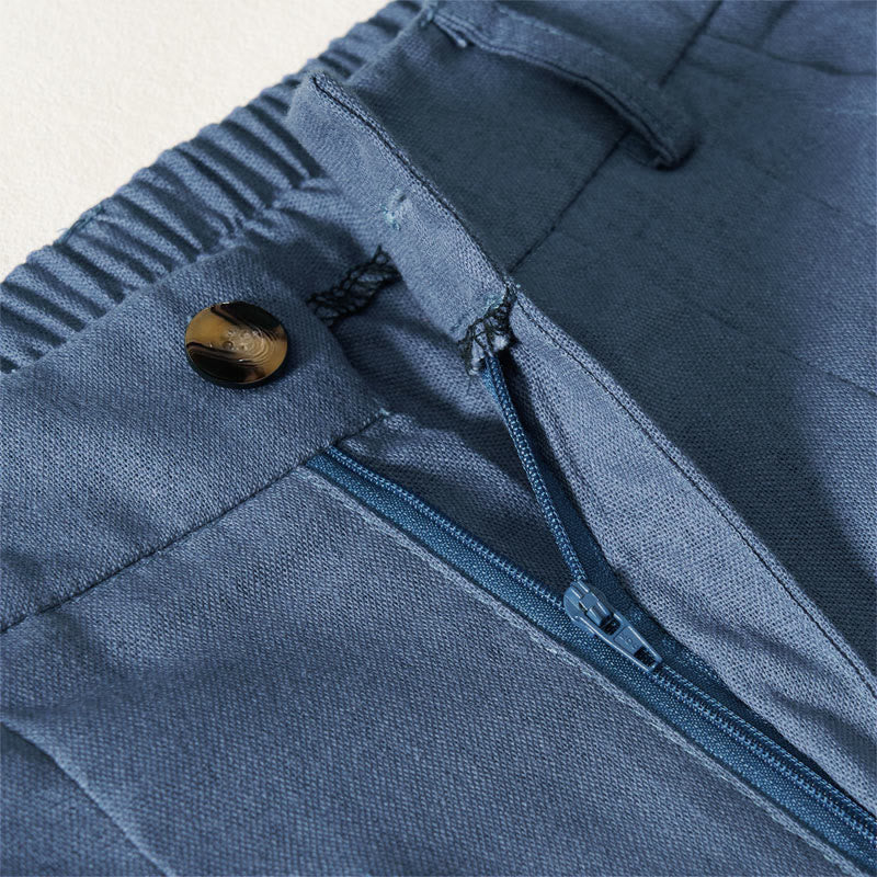 Buddha Stones Pantaloni lunghi estivi eleganti da donna in cotone e lino, tinta unita, con elastico in vita, bottoni e cerniera, gamba larga e tasche. - image 3