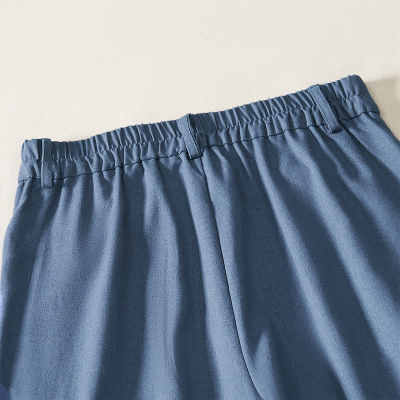 Buddha Stones Pantaloni lunghi estivi eleganti da donna in cotone e lino, tinta unita, con elastico in vita, bottoni e cerniera, gamba larga e tasche. - image 6