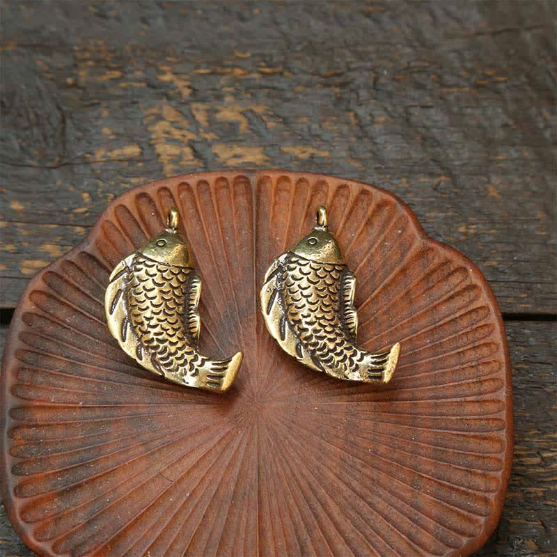 Buddha Stones Portachiavi intrecciati con cinque monete dell'imperatore e zucca a forma di carpa koi in ottone, simbolo di ricchezza. - image 15