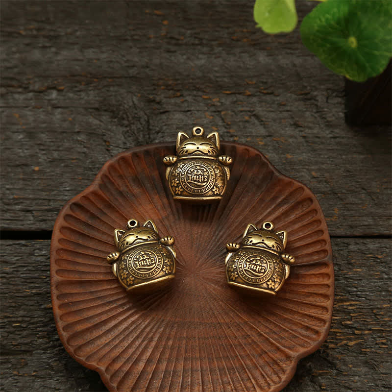 Buddha Stones Portachiavi in ​​ottone con moneta cinese portafortuna a forma di gatto. - image 16