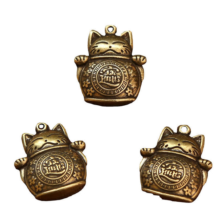 Buddha Stones Portachiavi in ​​ottone con moneta cinese portafortuna a forma di gatto. - image 21