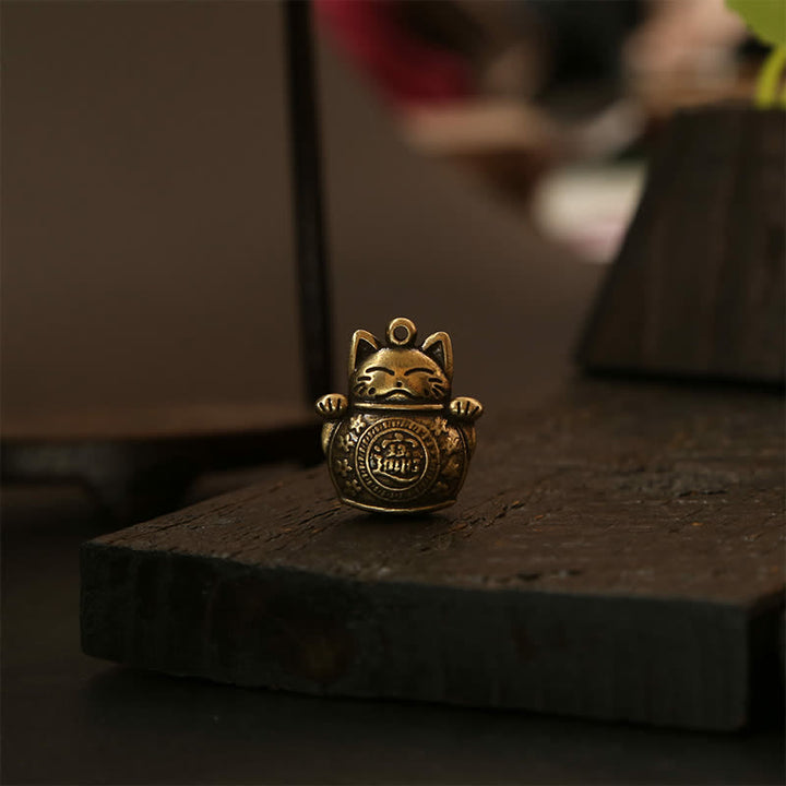 Buddha Stones Portachiavi in ​​ottone con moneta cinese portafortuna a forma di gatto. - image 18