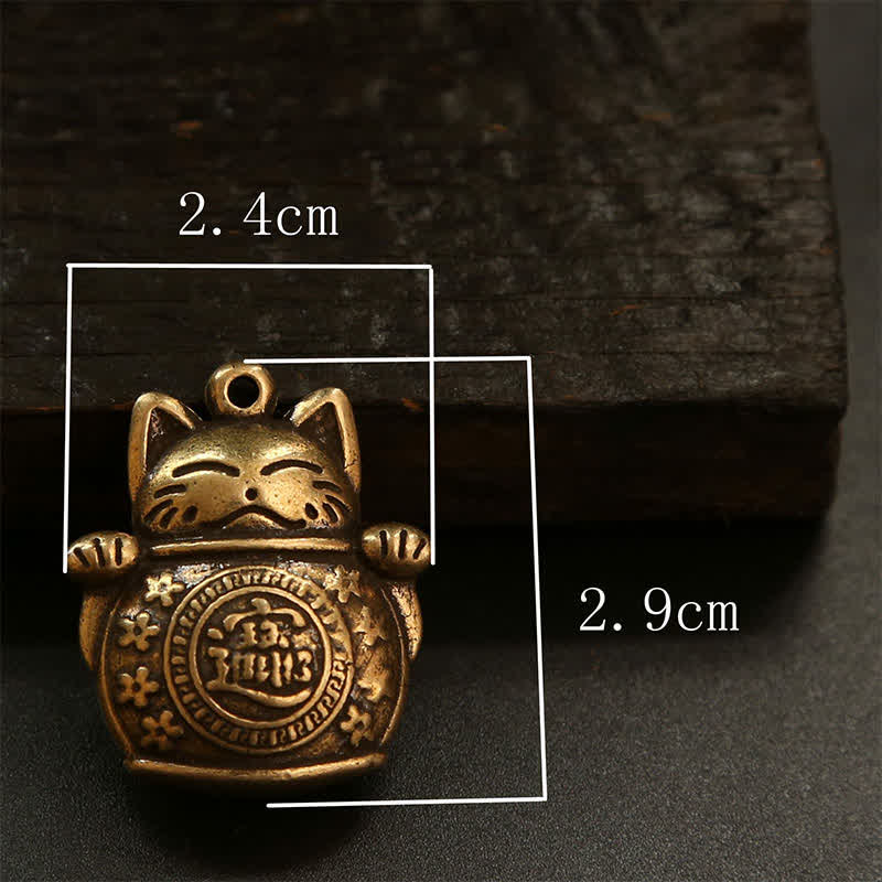 Buddha Stones Portachiavi in ​​ottone con moneta cinese portafortuna a forma di gatto. - image 20