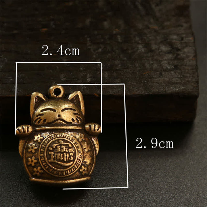 Buddha Stones Portachiavi in ​​ottone con moneta cinese portafortuna a forma di gatto. - image 20