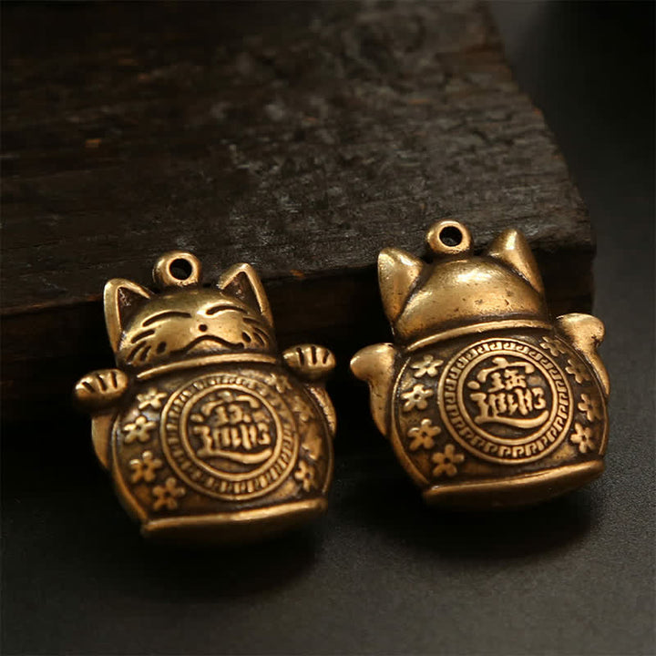 Buddha Stones Portachiavi in ​​ottone con moneta cinese portafortuna a forma di gatto. - image 15