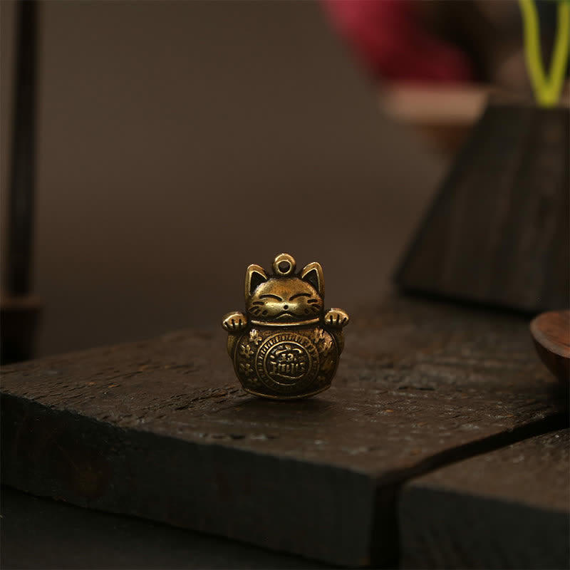 Buddha Stones Portachiavi in ​​ottone con moneta cinese portafortuna a forma di gatto. - image 17