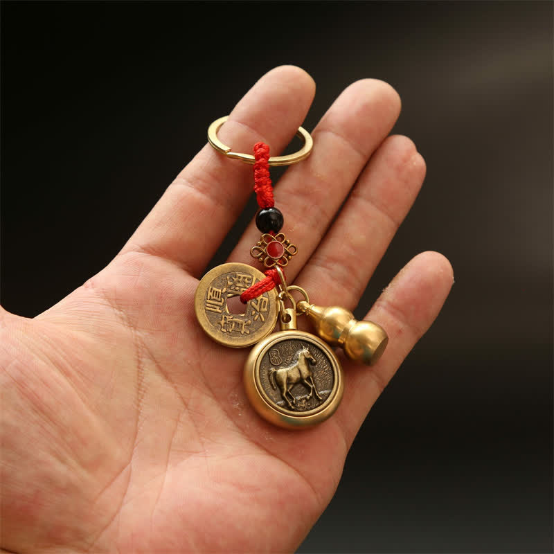 Buddha Stones Portachiavi con monete di rame dello zodiaco cinese dei Cinque Imperatori e cordino rosso, simbolo di ricchezza. - image 15
