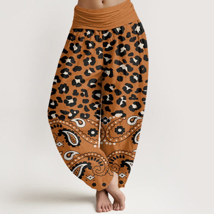 Buddha Stones Pantaloni harem da donna in cotone verde oliva con fantasia leopardata e paisley e elastico in vita. - Perù - US16, UK/AU20, EU48 (3XL) - image 8