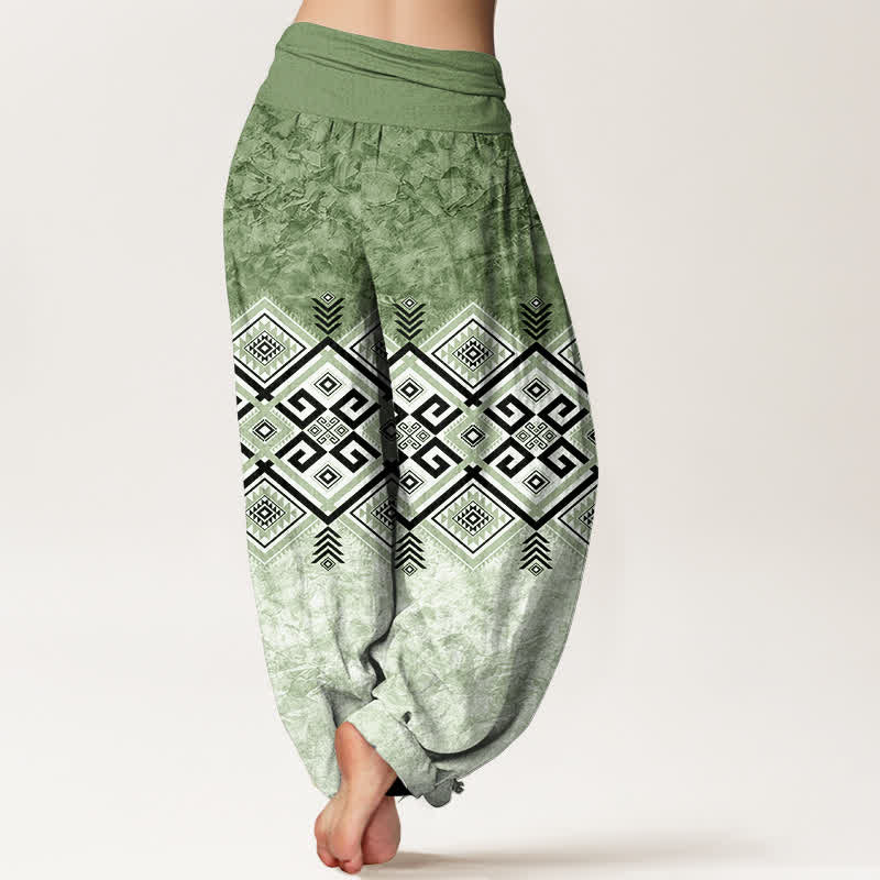 Buddha Stones Pantaloni harem da donna in cotone con motivo geometrico tribale e vita elasticizzata. - image 2