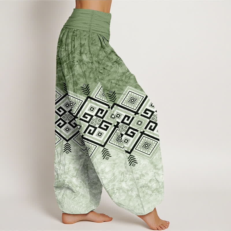 Buddha Stones Pantaloni harem da donna in cotone con motivo geometrico tribale e vita elasticizzata. - image 1