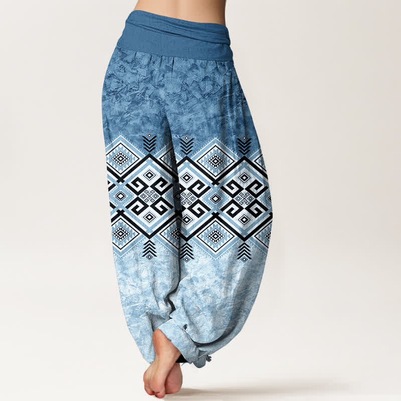 Buddha Stones Pantaloni harem da donna in cotone con motivo geometrico tribale e vita elasticizzata. - image 7