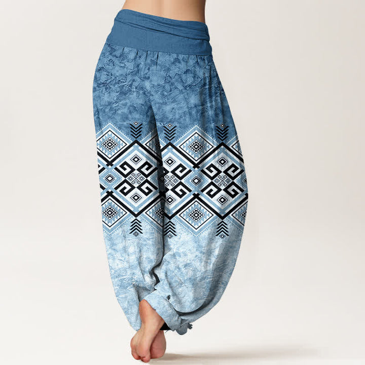 Buddha Stones Pantaloni harem da donna in cotone con motivo geometrico tribale e vita elasticizzata. - image 7