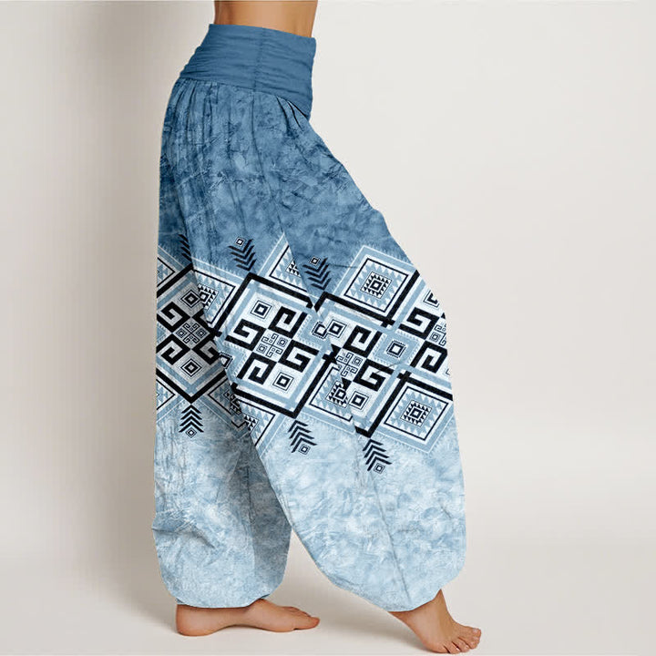 Buddha Stones Pantaloni harem da donna in cotone con motivo geometrico tribale e vita elasticizzata. - image 6