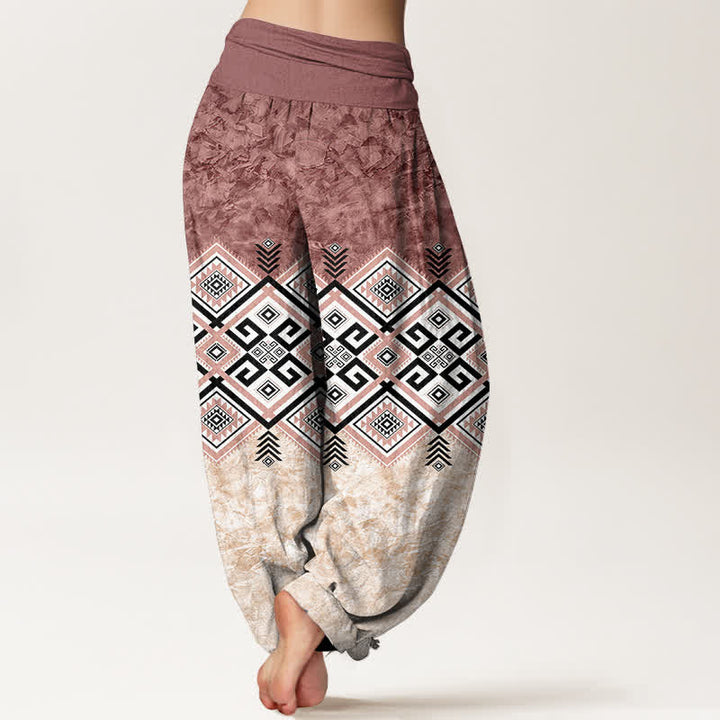 Buddha Stones Pantaloni harem da donna in cotone con motivo geometrico tribale e vita elasticizzata. - image 10