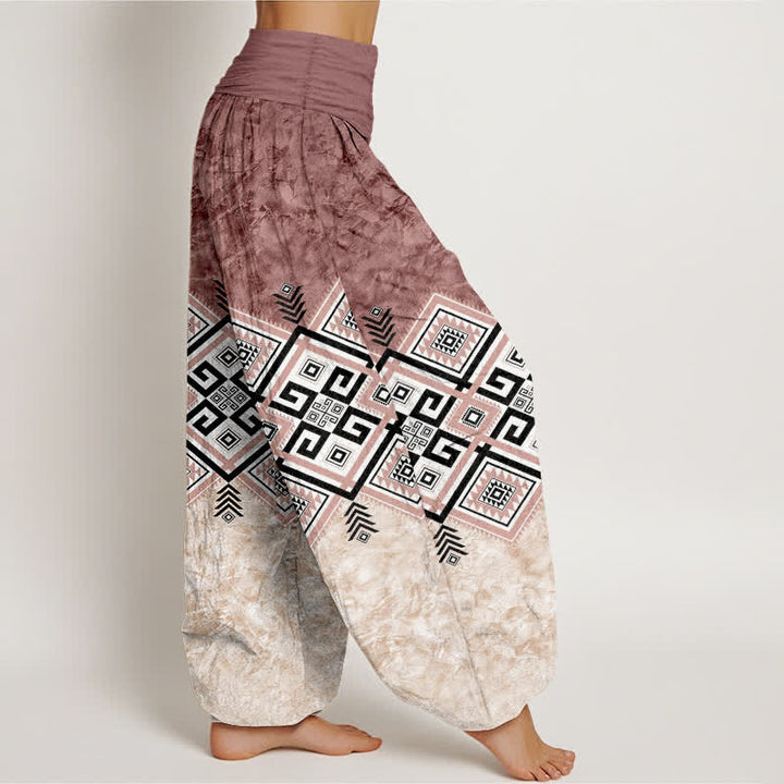Buddha Stones Pantaloni harem da donna in cotone con motivo geometrico tribale e vita elasticizzata. - image 9