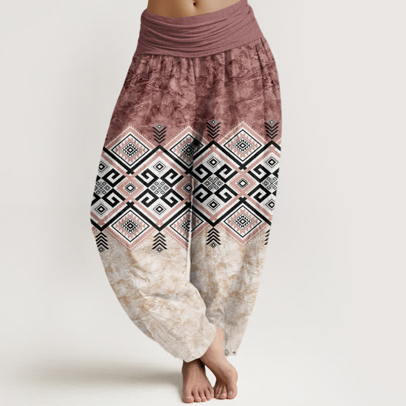 Buddha Stones Pantaloni harem da donna in cotone con motivo geometrico tribale e vita elasticizzata. - Rosso Indiano - US16, UK/AU20, EU48 (3XL) - image 8