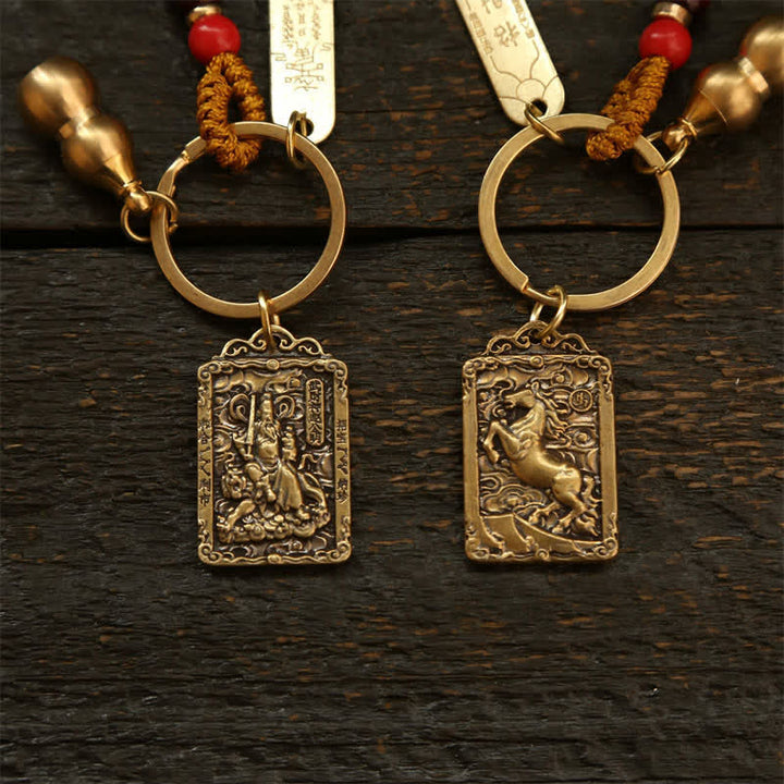 Buddha Stones Portachiavi in ​​rame con monete dello zodiaco cinese dei Cinque Imperatori e zucca protettiva - image 15