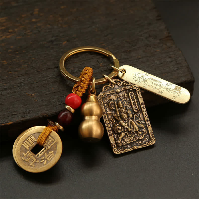 Buddha Stones Portachiavi in ​​rame con monete dello zodiaco cinese dei Cinque Imperatori e zucca protettiva - image 24