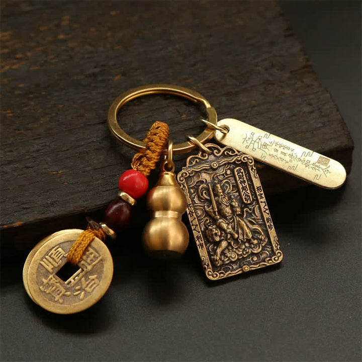 Buddha Stones Portachiavi in ​​rame con monete dello zodiaco cinese dei Cinque Imperatori e zucca protettiva - image 24