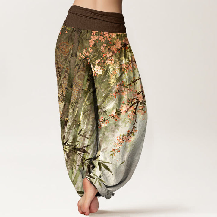 Buddha Stones Pantaloni harem da donna in cotone, bambù e con motivo a fiori di ciliegio, con elastico in vita. - image 7