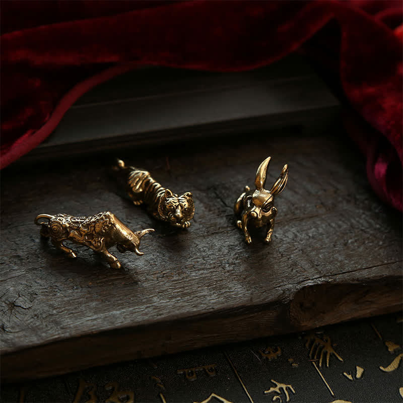 Buddha Stones Portachiavi in ​​rame con monete dello zodiaco cinese dei Cinque Imperatori e zucca portafortuna. - image 25