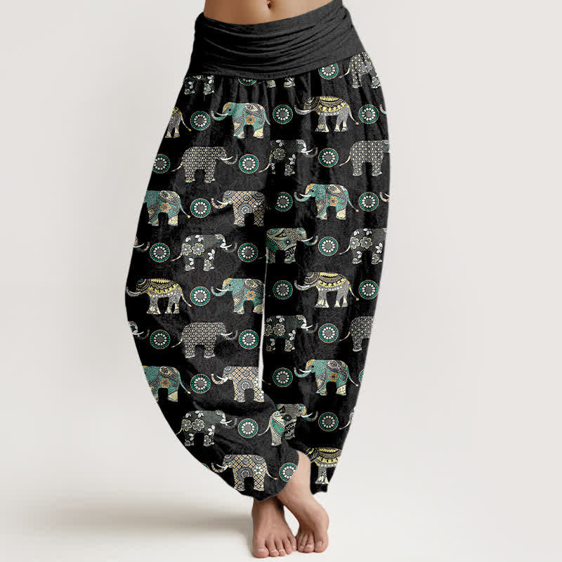 Buddha Stones Pantaloni harem da donna in cotone con motivo mandala a elefanti e elastico in vita. - Grigio ardesia - US16, UK/AU20, EU48 (3XL) - image 8