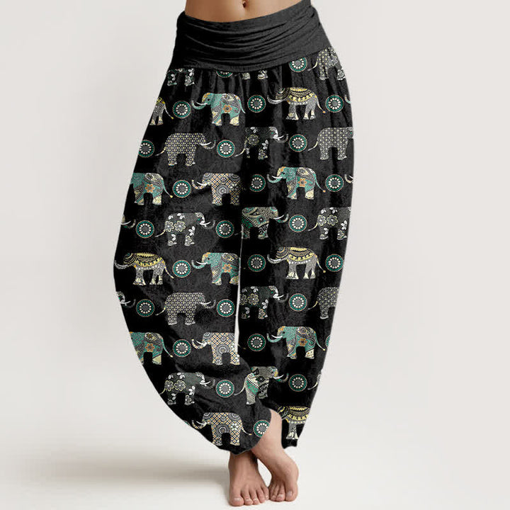 Buddha Stones Pantaloni harem da donna in cotone con motivo mandala a elefanti e elastico in vita. - Grigio ardesia - US16, UK/AU20, EU48 (3XL) - image 8