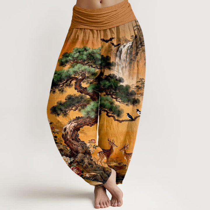 Buddha Stones Pantaloni harem da donna in cotone con elastico in vita e fantasia a cervi e pini di montagna. - Perù - US16, UK/AU20, EU48 (3XL) - image 8
