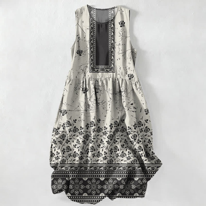 Buddha Stones Abito midi estivo casual da donna con bordo floreale vintage e tasche. - Avorio - US16, UK/AU20, EU48 (3XL) - image 0