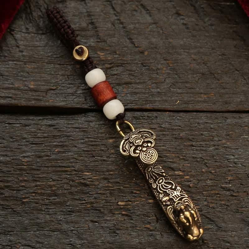 Buddha Stones Portachiavi con moneta cinese Pi Xiu in rame e Ruyi Lotus, simbolo di ricchezza. - Perla bianca Pi Xiu - image 22