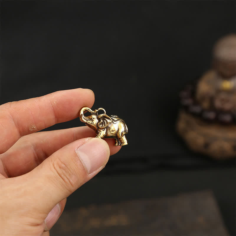 Buddha Stones Portachiavi con ciondolo a forma di zucca con elefante in ottone e cinque monete dell'imperatore Pi Xiu, simbolo di saggezza. - image 17
