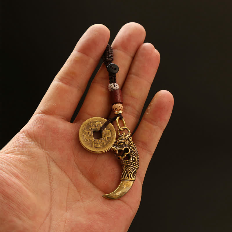Buddha Stones Portachiavi a forma di zucca con cinque monete imperiali intrecciate Pi Xiu in rame, simbolo di ricchezza. - image 13