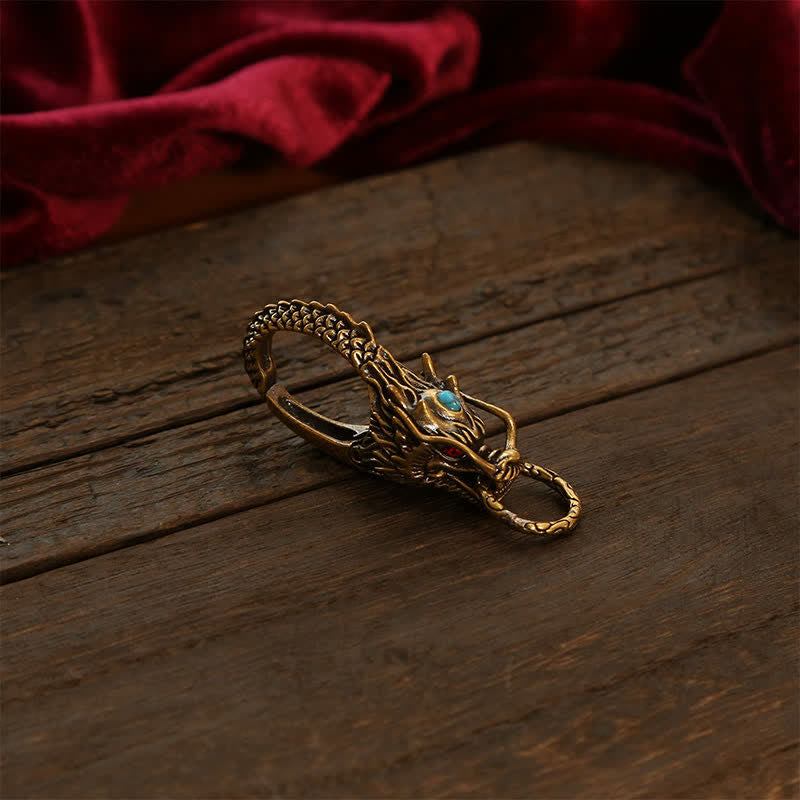 Buddha Stones Portachiavi con lucchetto a forma di drago in ottone - Gemma blu ottone - image 1