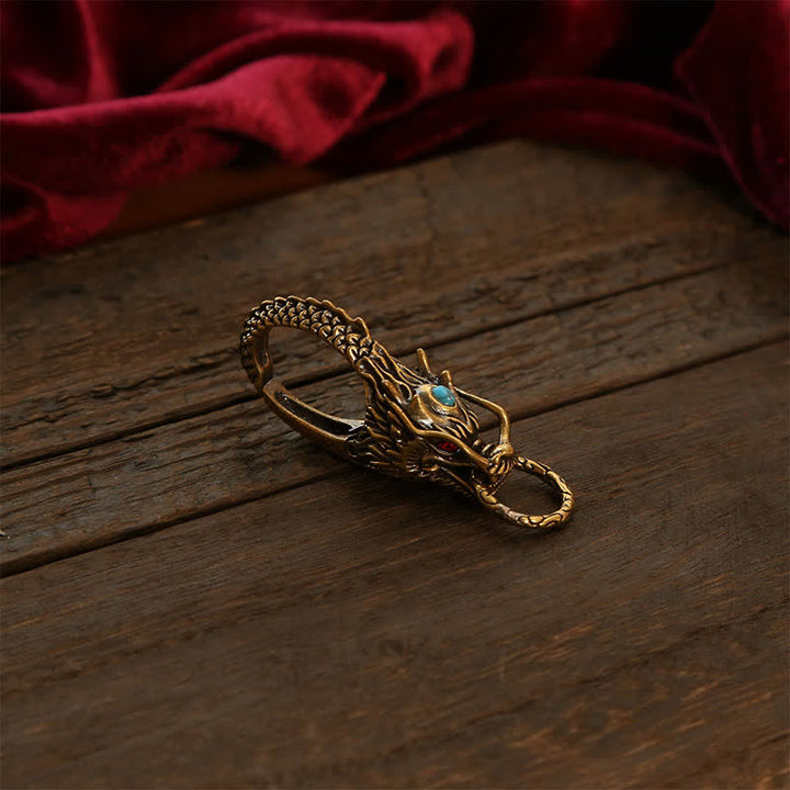 Buddha Stones Portachiavi con lucchetto a forma di drago in ottone - Gemma blu ottone - image 1